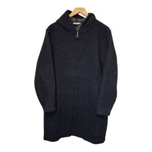 Woolrich Wool Long Coat Duster Jacket Hooded Womens Large Onyx Black